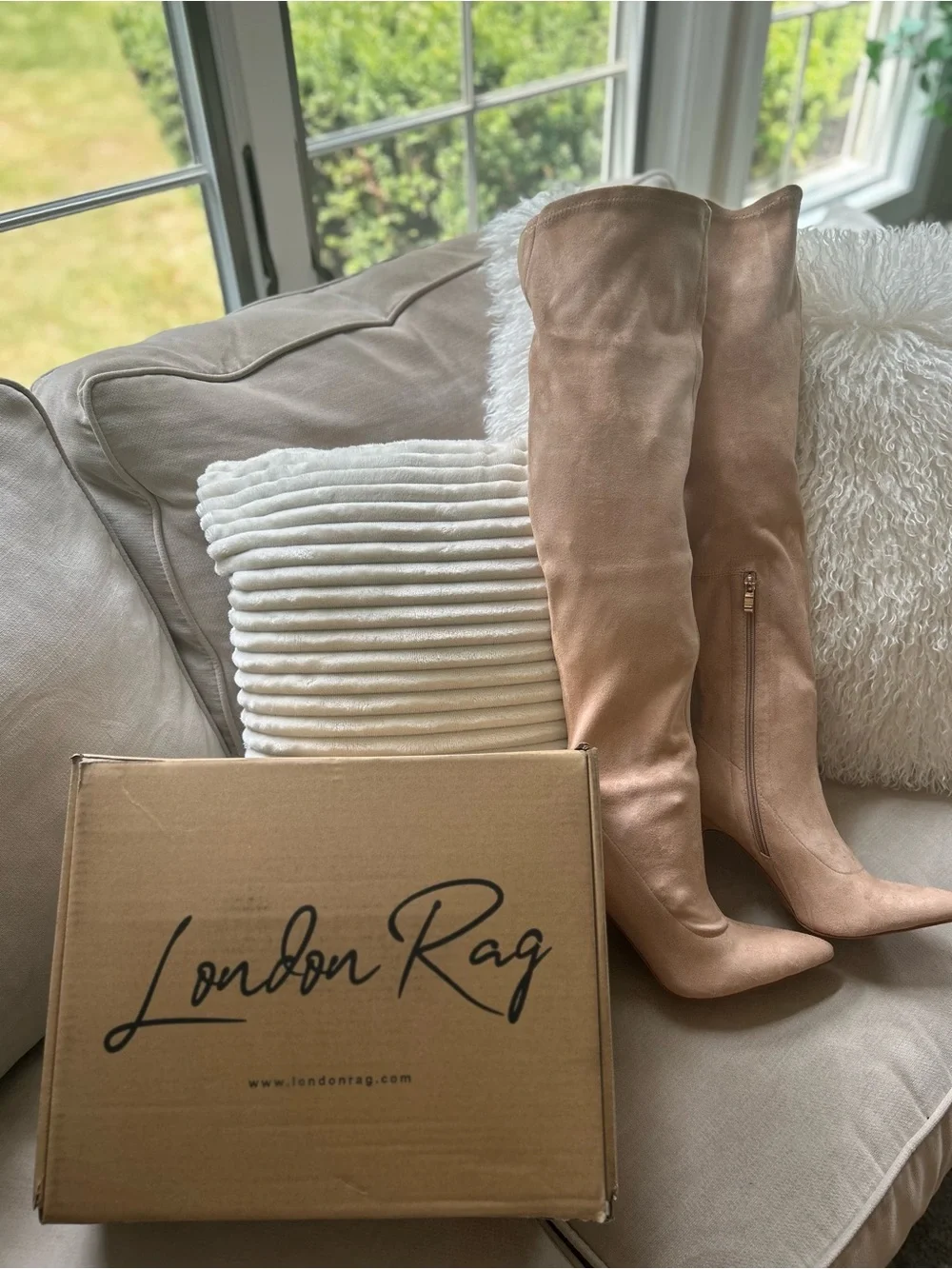 Stiletto Over-the-Knee Boots in Blush Beige  Suede